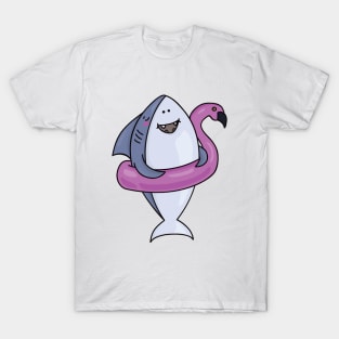 Floating Flamingo and Funny Cartoon Shark T-Shirt